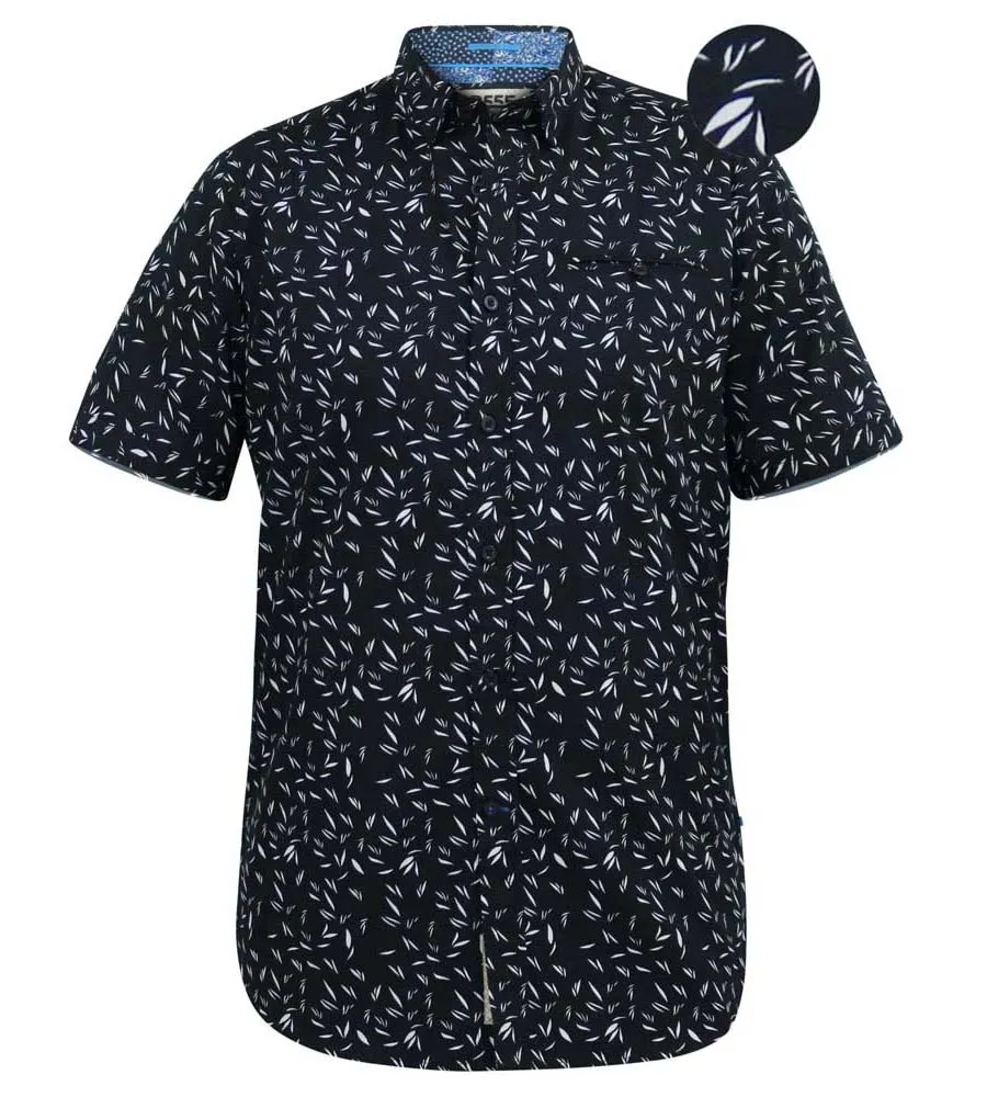 D555 Mens Navy Short Sleeve Shirt With Micro Leaf Print (BEAU)